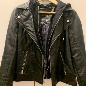 Guess Leather Jacket with Hood - Large